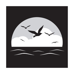Flock Of Birds Flying Over Ocean