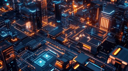 Fototapeta premium futuristic cityscape neon lights cyberpunk architecture digital