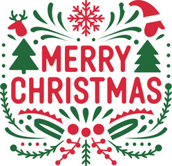 Obraz premium Merry Christmas Typography Vector Design with Lettering. Greeting card, banner and poster