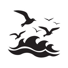 Seagulls Flying With Crashing Ocean Waves