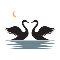 Swans Flying Together In Evening Sky