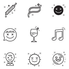 Obraz premium Set of fun and happy emoji style line art icons for celebration and party design