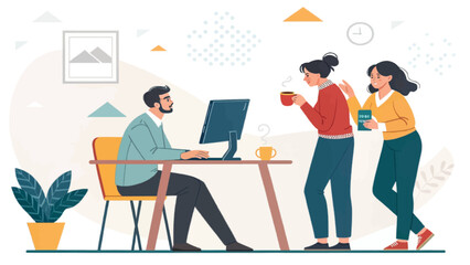 Coworkers collaborating in a modern office, perfect for website banners or presentations.