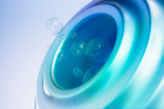 Futuristic 3D spiral form emitting bubbles, ideal for tech, nanoscience, or biotech visuals