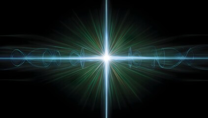Bright glowing cross-shaped light burst with energy rays on black background