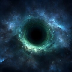 Mysterious black hole in deep space with glowing energy and cosmic dust surrounding the event horizon