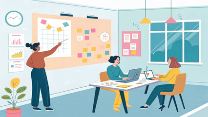 Teamwork and brainstorming session in a modern office. Ideal for business presentations, websites, and marketing materials.