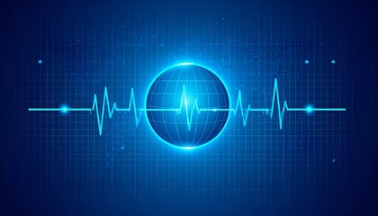 Medical technology graphic with heartbeat and globe