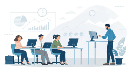 Teamwork in a modern office setting, ideal for business presentations and website banners.
