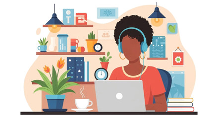 Woman working from home on laptop, perfect for remote work, freelance, or home office blogs and websites.