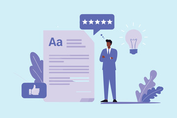 Creative Illustration of a Businessman Evaluating Content with Ratings and Feedback flat vector illustration