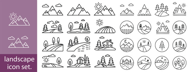 Set of outline icons landscape. landscape icon set, Linear icon collection. Editable stroke. Vector illustration