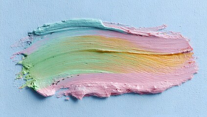 Pastel color paint brush stroke on light blue background in minimal abstract style

