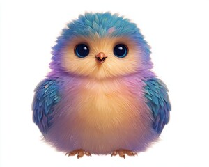 Big Eyes Animal Cartoon A cute, colorful bird with fluffy feathers and big expressive eyes.