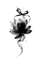Obraz premium Black ink lotus flower, smoke-like design, delicate bow