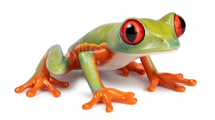 Big Eyes Animal Cartoon A vibrant, colorful frog with striking red eyes and an orange underbelly poses gracefully.