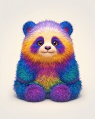 Fototapeta premium Big Eyes Animal Cartoon A vibrant, rainbow-colored panda plush toy sitting joyfully against a neutral backdrop.