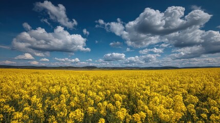 Obraz premium Vibrant Field of Yellow Wildflowers Under a Bright Blue Sky Evoking Joy and Tranquility in Nature