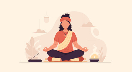 Woman Meditating: Illustration for Wellness Websites or Yoga Studio Marketing