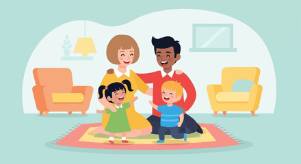 Fototapeta premium Happy family illustration perfect for brochures, websites, or family-themed projects.