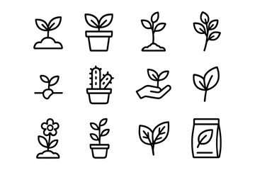 Minimalist plant icons collection: simple linear designs for gardening and nature themes