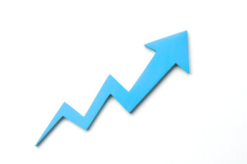 A light blue upward arrow on a white background, symbolizing growth or rising trends in finance or...