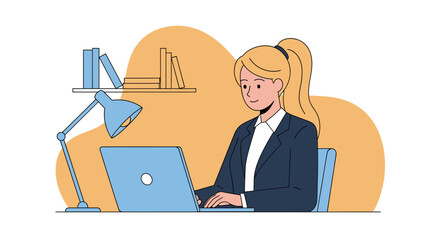Young businesswoman working on laptop, perfect for website banners or business presentations.