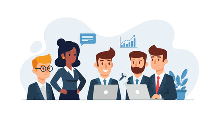 Fototapeta premium Diverse business team collaborating on project, ideal for website banners and presentations.