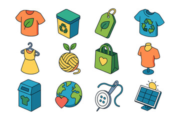 Eco-friendly icons set depicting sustainability and recycling concepts