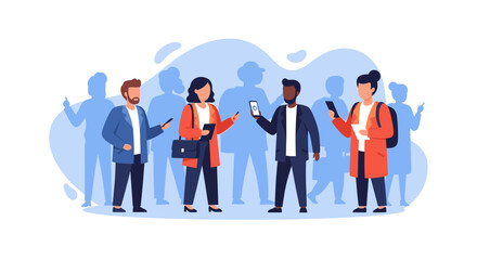 Diverse group of people using smartphones, ideal for website banners or app marketing.