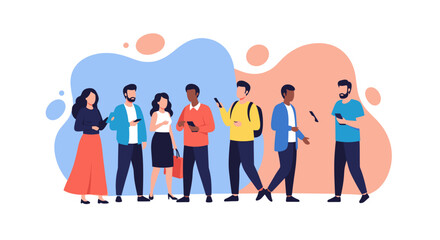 Diverse group of people using smartphones, ideal for websites, apps, and social media.