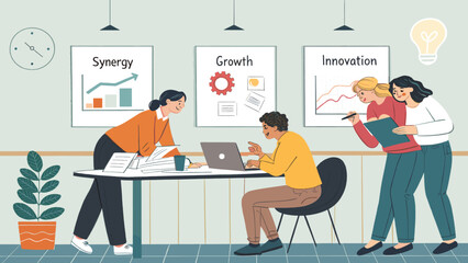 Diverse team collaborating on project, brainstorming ideas. Perfect for landing pages, presentations, and brochures.