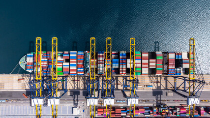Aerial view container ship cargo freight shipping international, Global business freight shipping...