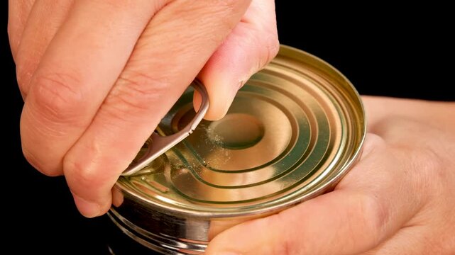 Hand Opening Canned Spaghetti with Pull Tab in Studio
