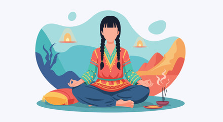 Woman meditating in nature, perfect for wellness websites or mindfulness apps.