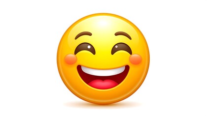 Fototapeta premium A happy, bright yellow emoticon with rosy cheeks and a wide smile