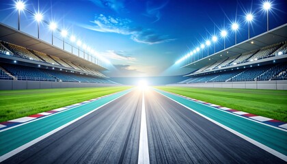 Empty race track under lit sky