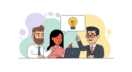 Business team brainstorming, collaborating on a new idea. Perfect for presentations, websites, and marketing materials.