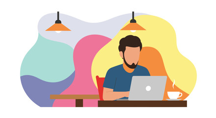 Man working on laptop in a cafe, perfect for blog posts about remote work or coffee shop culture.