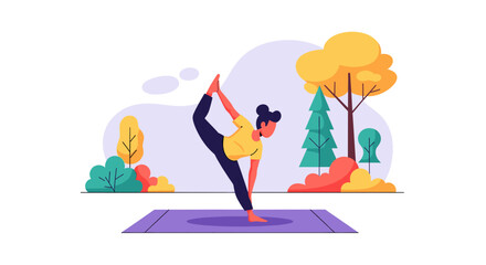 Woman practicing yoga outdoors, perfect for wellness websites or brochures.
