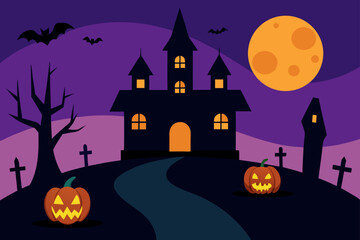Fototapeta premium Layered Vector Landscape with a Haunted House
