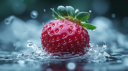 Juicy strawberry splashing in water, bokeh background, food photography