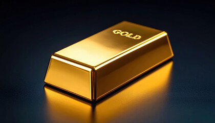 Golden shiny gold bar with smooth surface reflecting light on dark background luxury investment concept