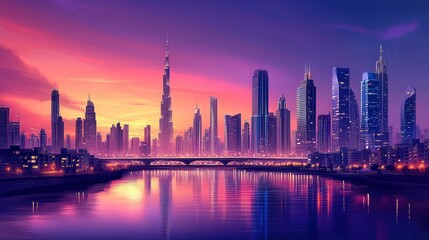 Fototapeta premium dubai skyline at sunset