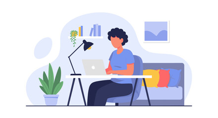 Person working from home on laptop, illustration for remote work, freelance, or work-life balance articles.