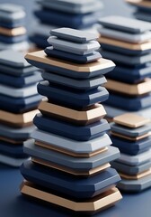 Balanced Geometric Composition: A Stack of Navy Blue and Gold Rectangular Blocks