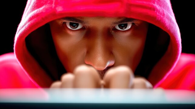 A mysterious figure in a hooded cloak, immersed in the dark web, symbolizes the hidden world of cyber warfare.