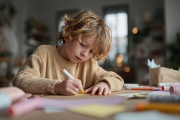 capture heartwarming scene of child crafting handmade gift for fathers day showcasing creativity and love