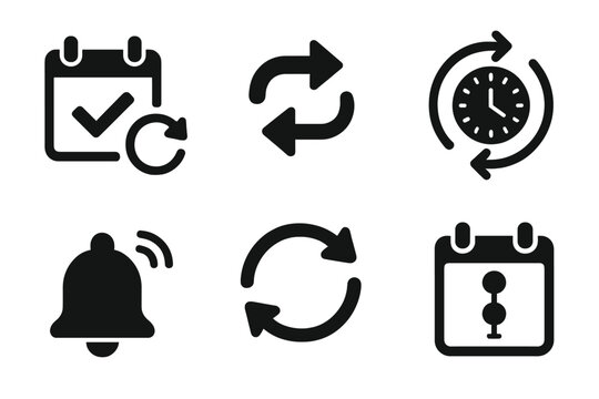 Calendar and time management icons: sync, reminder, refresh, schedule symbols