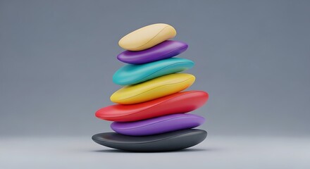 Colorful Stones Balance Tower Representing Harmony Meditation and Mindfulness  Zen Concept